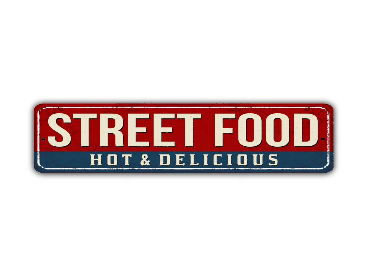 Street Food Street Sign Hot And Delicious Vintage Style