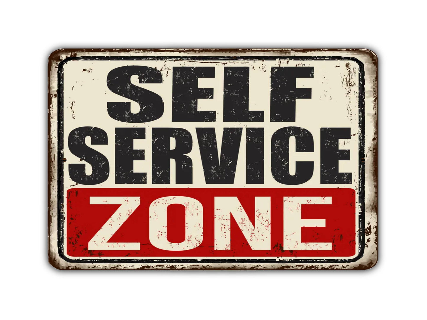 Self Service Zone Vintage Style Metal Sign