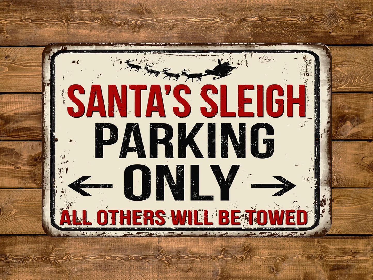 Santa's Sleigh Parking Only Sign Vintage Style