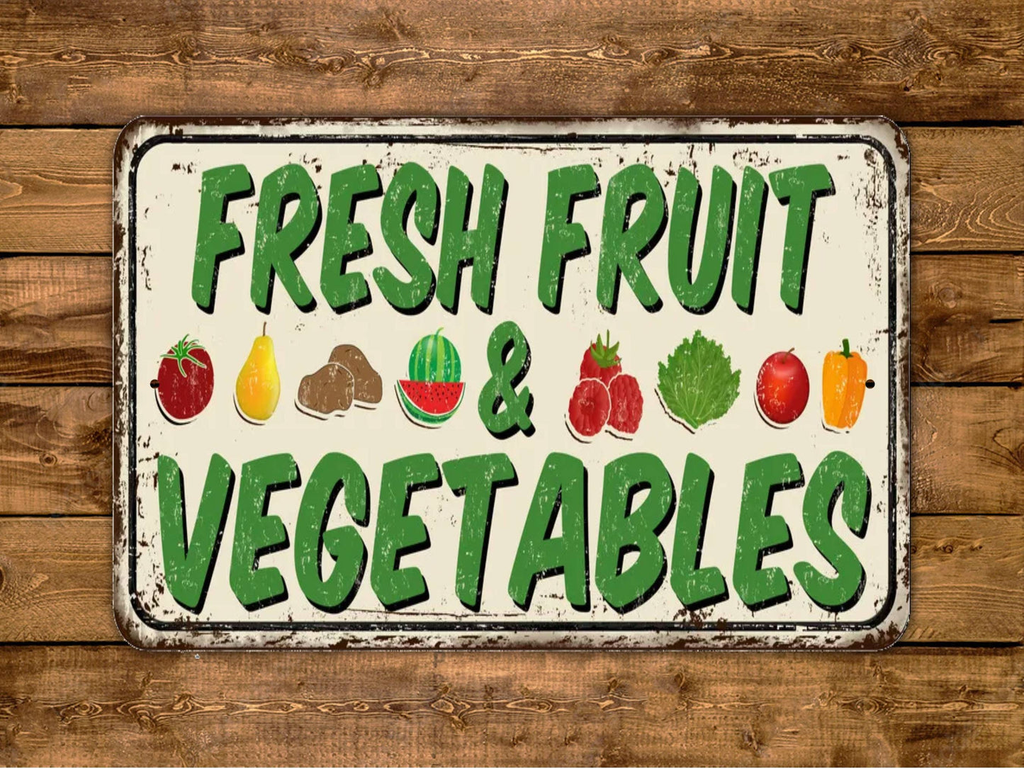 Fresh Fruit And Vegetables Sign Vintage Style