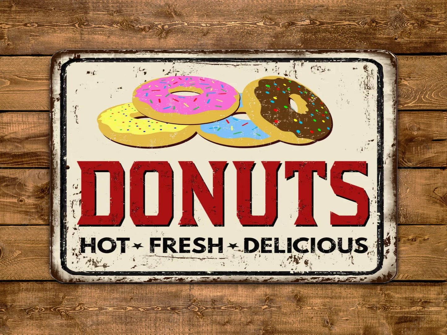 Donuts Sign Hot Fresh Delicious Vintage Style