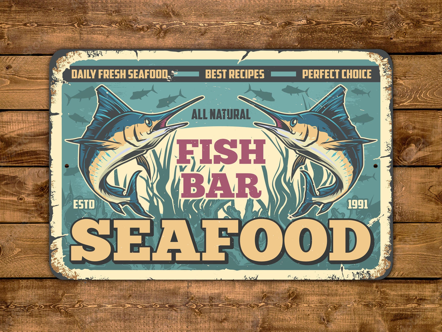 Seafood Fish Bar Sign Ocean Vintage Style