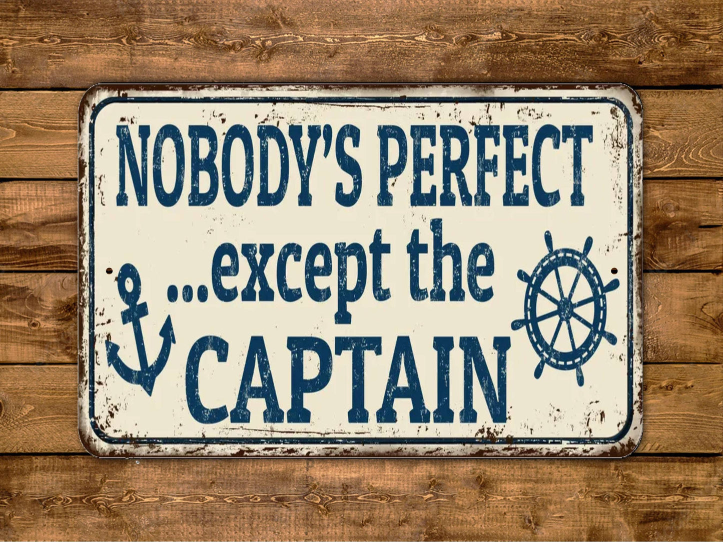 Nobody's Perfect Except The Captain Sign Fishing Boat Anchor Sea Vintage Style