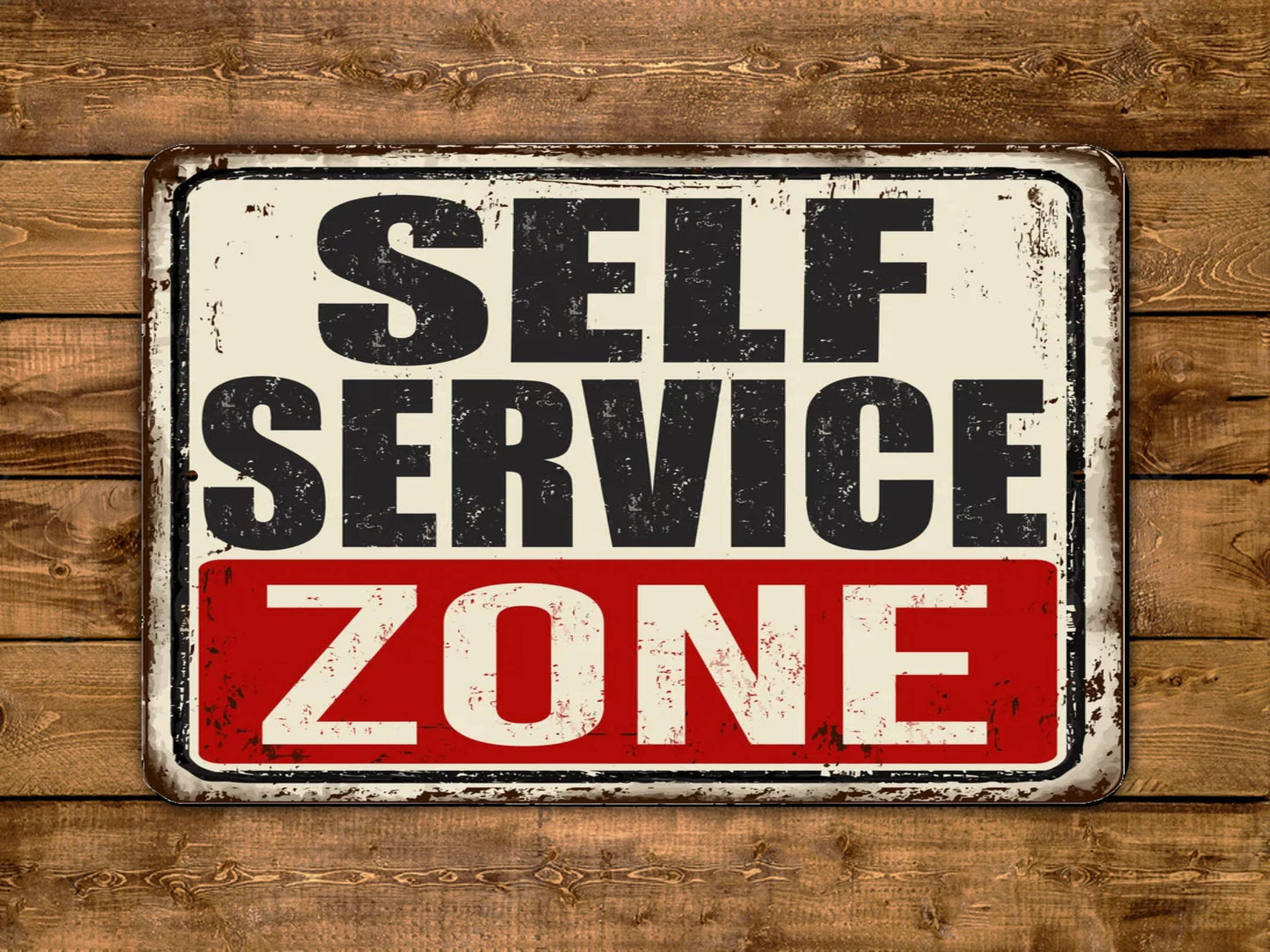 Self Service Zone Vintage Style Metal Sign