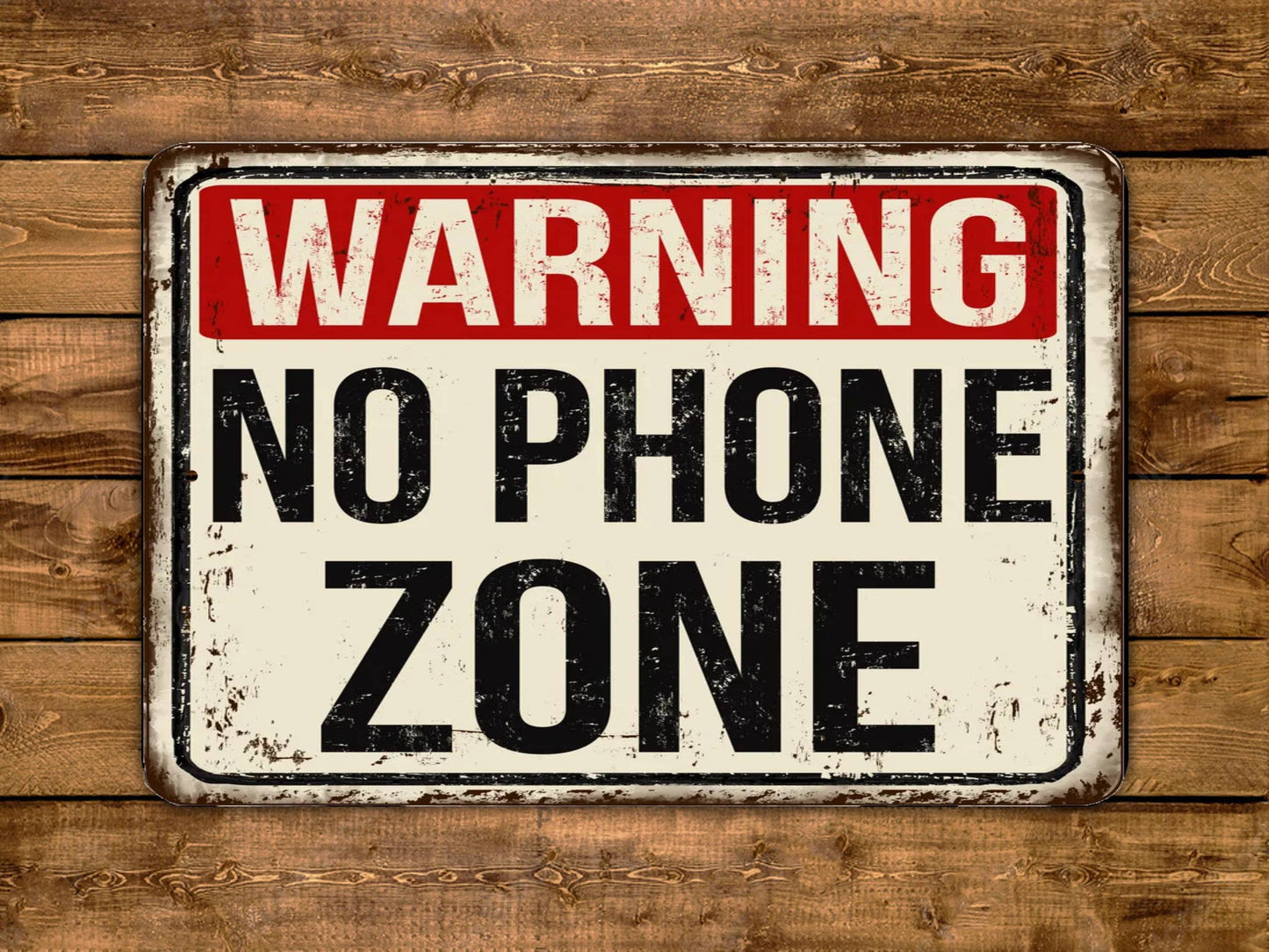 Warning No Phone Zone Vintage Style Metal Sign