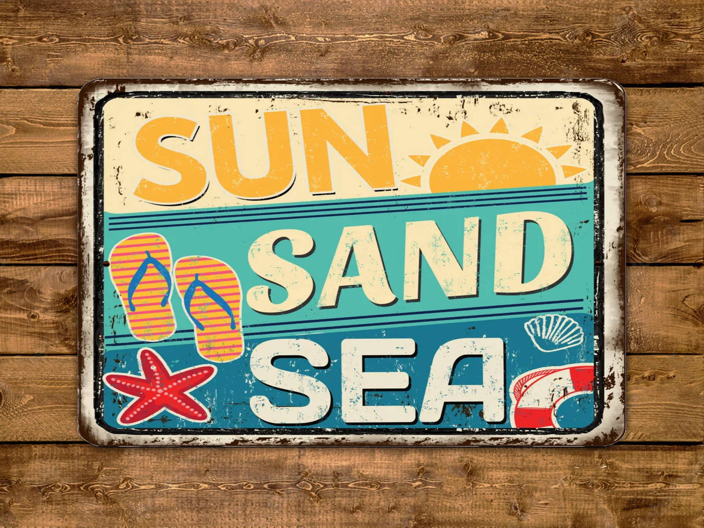 Sun Sand Sea Vintage Style Metal Sign