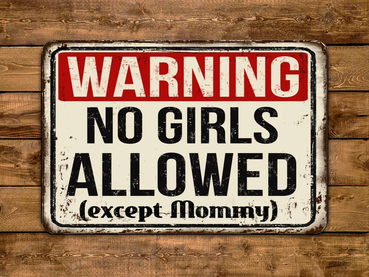 Warning No Girls Allowed Vintage Style Metal Sign