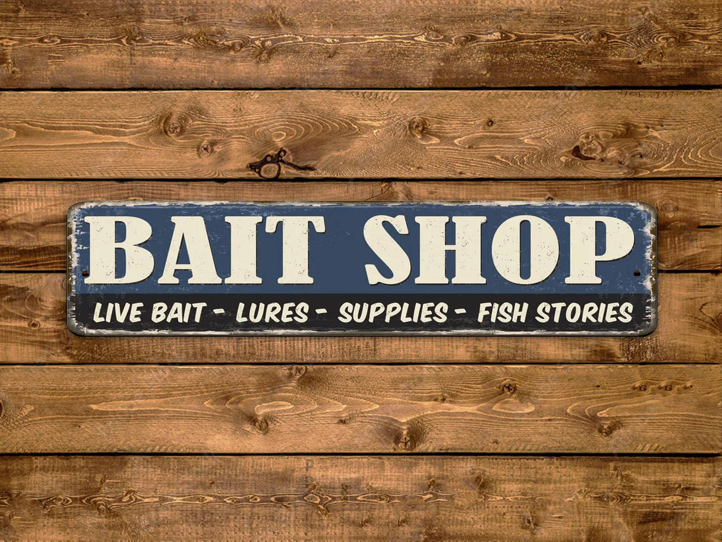 Bait Shop Street Sign Live Fish Fishing Tackle Vintage Style