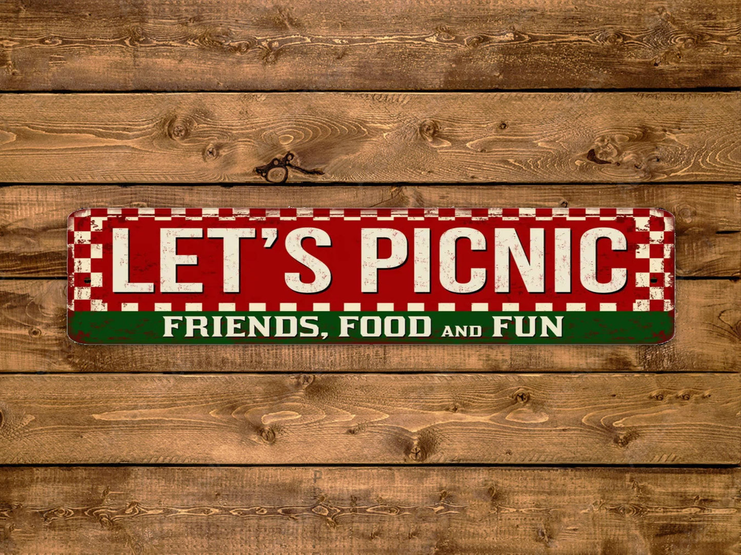 Lets Picnic Street Sign Friends Food Fun Vintage Style