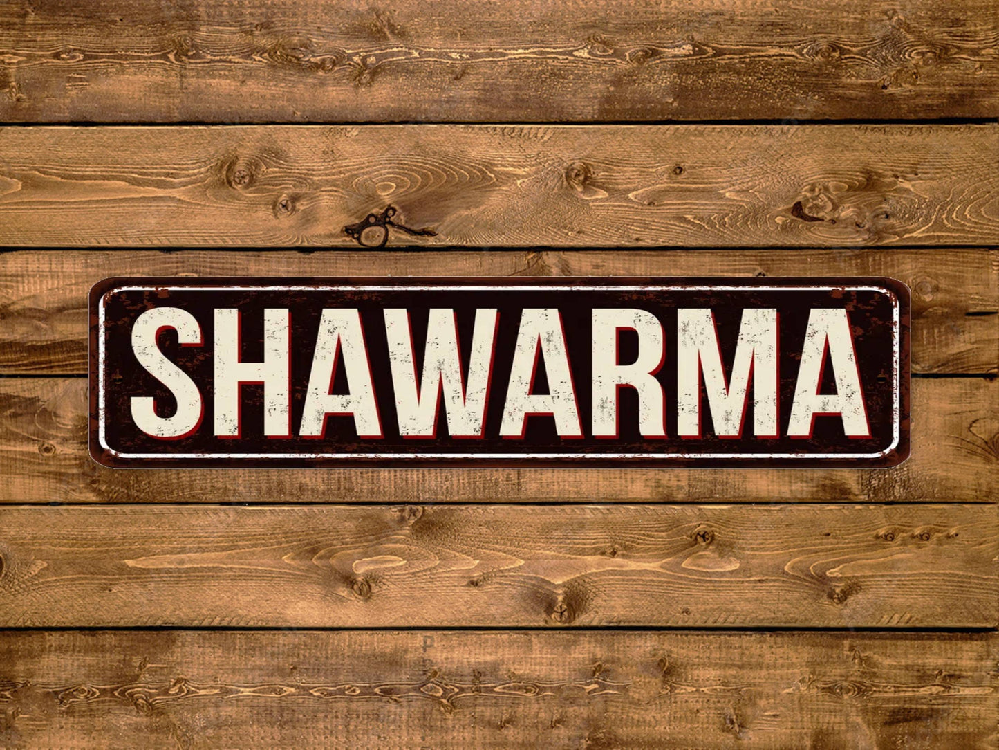 Shawarma Street Sign Mediterranean Greek Food Vintage Style