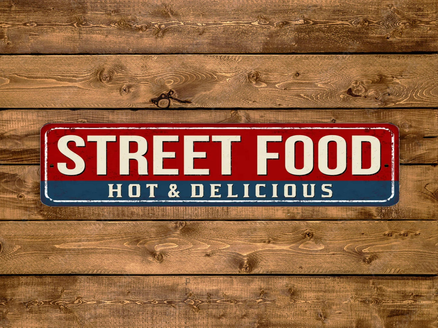 Street Food Street Sign Hot And Delicious Vintage Style