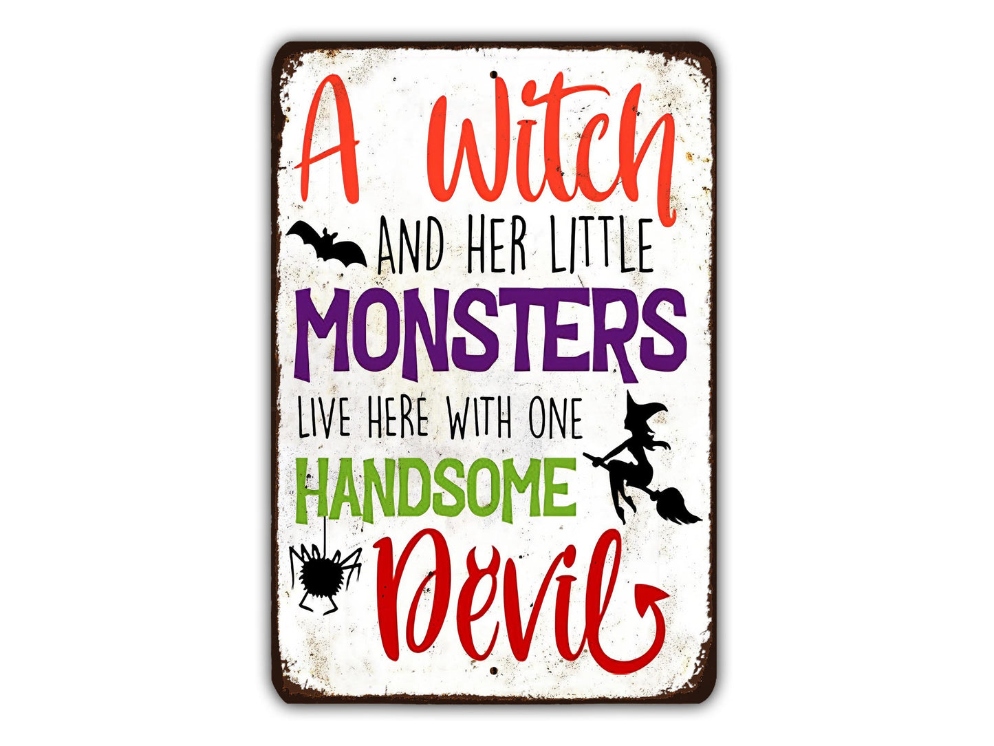 A Witch And Her Little Monsters Vintage Style Halloween Sign