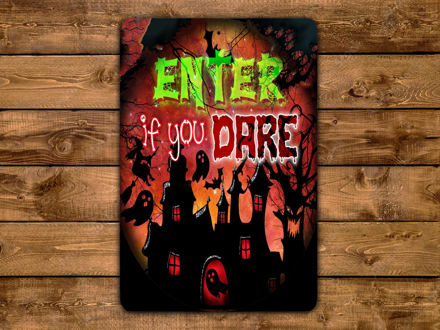 Enter If You Dare Halloween Sign Pumpkin Magic Spooky Candy Trick Treat Patio Home Décor Gift Metal Print Present