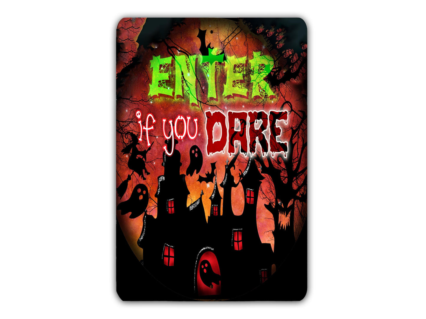 Enter If You Dare Halloween Sign Pumpkin Magic Spooky Candy Trick Treat Patio Home Décor Gift Metal Print Present