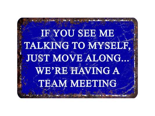 If You See Me Talking To Myself Just Move Along Were Having A Team Meeting Funny Novelty Metal Sign Vintage Retro Patio Home Décor Gift