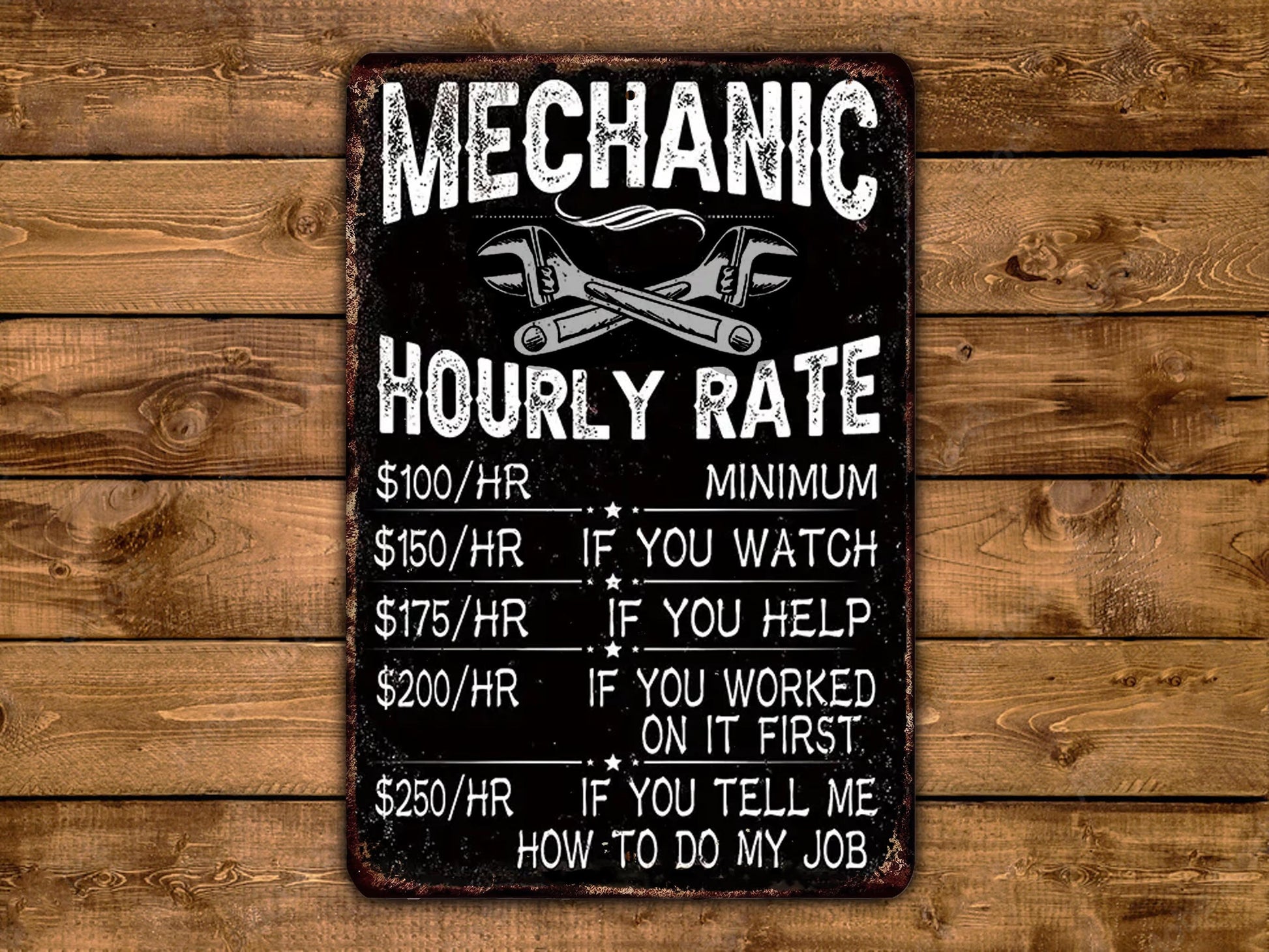 a sign on a wooden wall that says mechanic